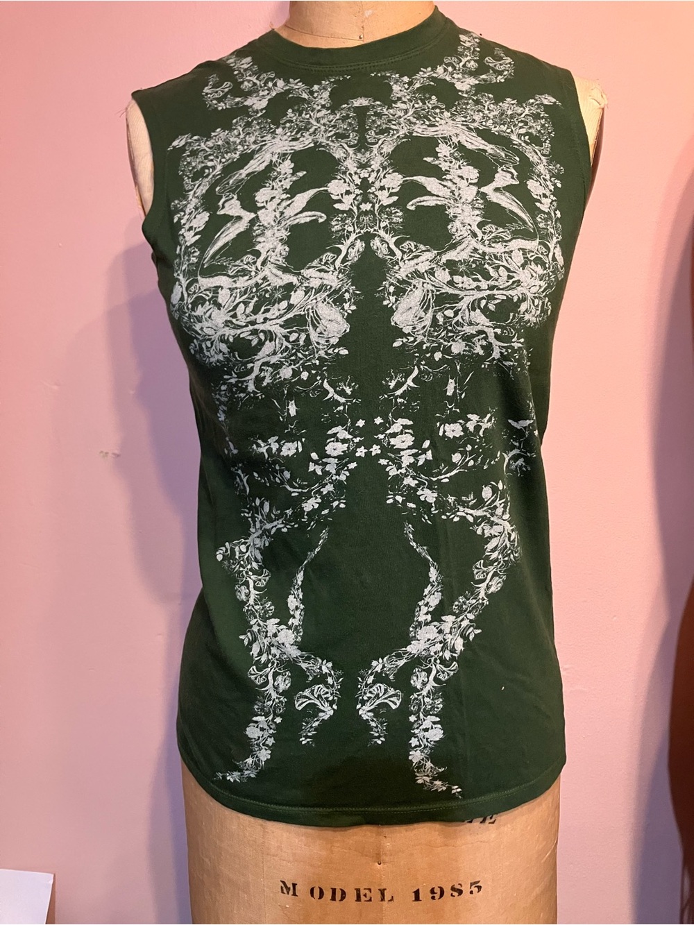 Balenciaga Dark Green Floral Muscle Tee